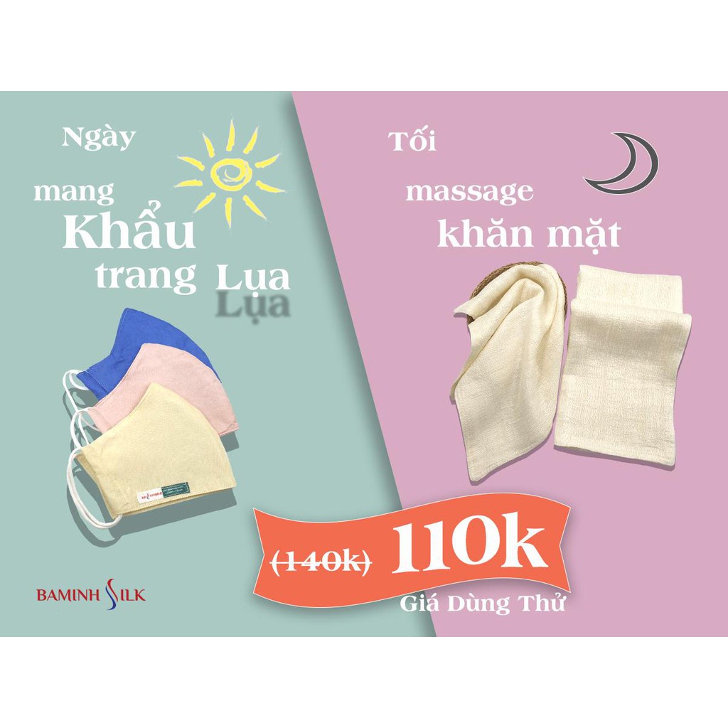 [Giảm giá thần tốc] Combo Khẩu Trang Lụa Và Khăn Mặt Tơ Tằm 3 Lớp