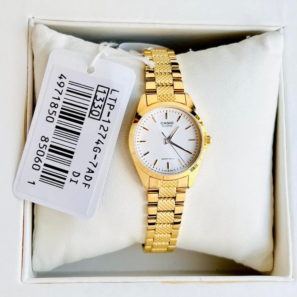 Đồng hồ Nữ Casio LTP-1274G-7A, đồng hồ chính hãng, dây vàng mặt trắng
