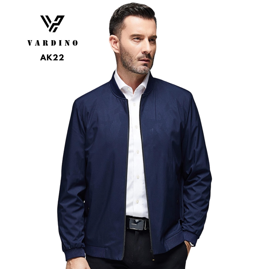 Khoác nam trung niên VARDINO kiểu áo khoác bomber nam cao cấp không nhăn có 2 túi trong màu xanh than, màu đen AK22,AK23