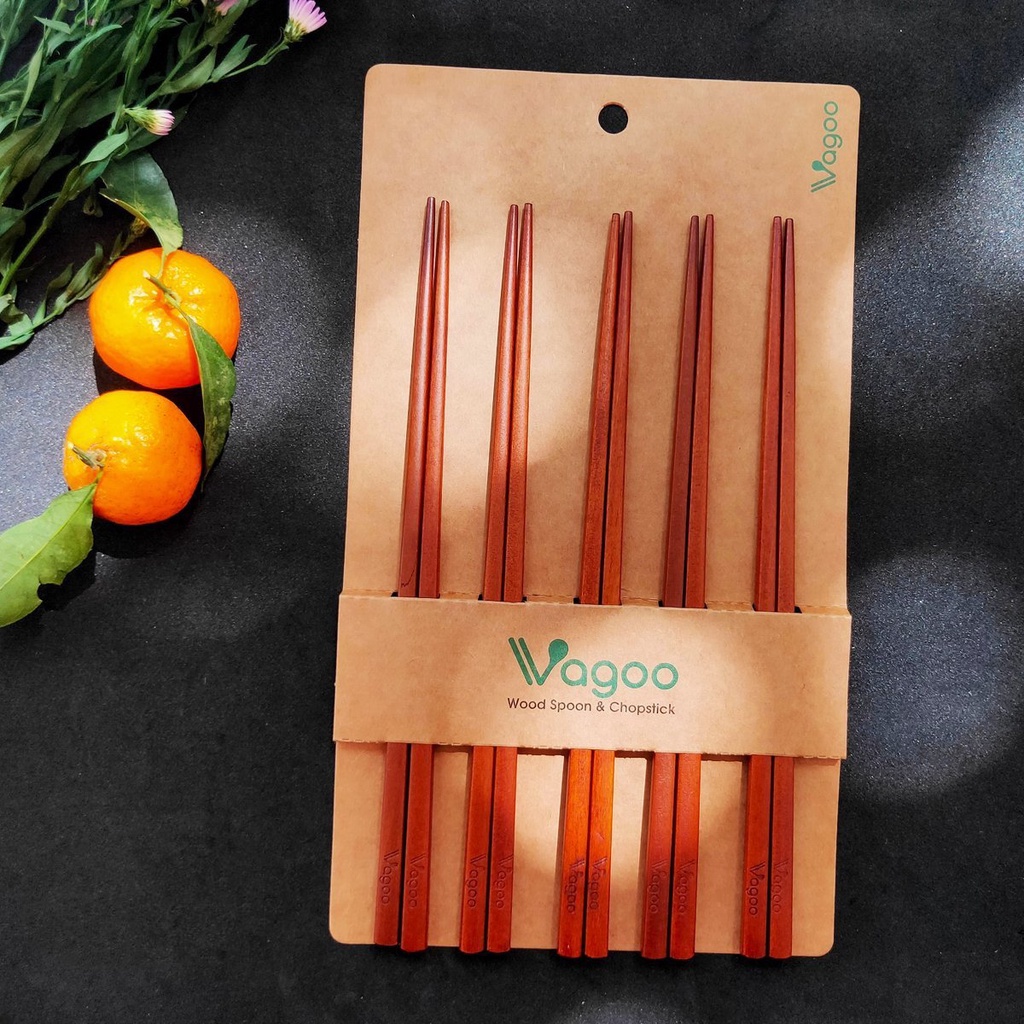 VAGOO - Bộ 5 Đôi Đũa Gỗ Tự Nhiên , Sang Trọng, Tinh Tế, An Toàn