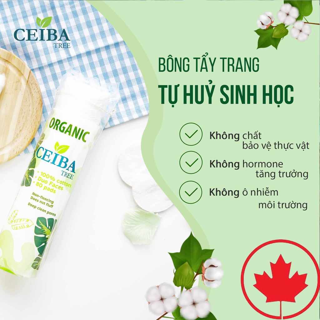 [Chuẩn Auth] Bông Tẩy Trang Hữu Cơ Ceiba 80 Miếng Organic Tree (chính hãng Pháp)