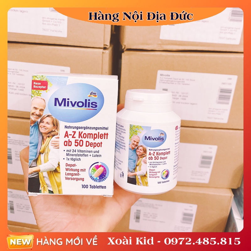 Viên uống bổ sung vitamin tổng hợp Mivolis A Z Depot cho người trên 50 tuổi và dưới 50 tuổi của Đức - Date mới ĐỦ BILL