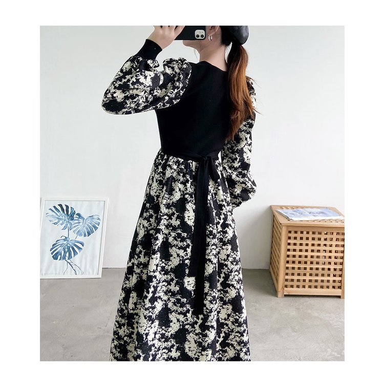 Đầm ZHELIHANGFEI tay dài dáng dài qua gối thời trang theo phong cách retro