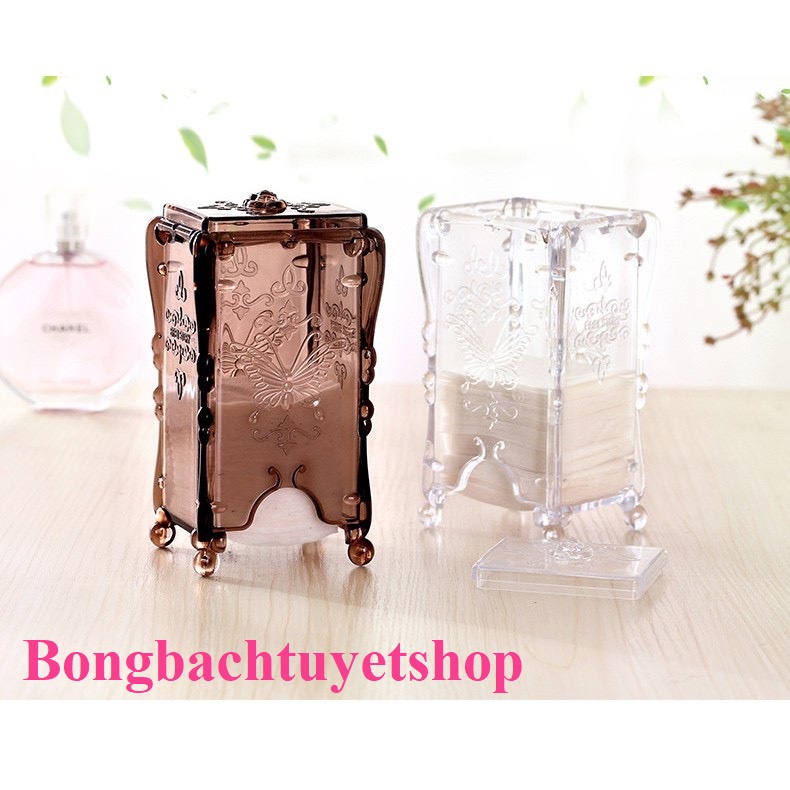 Hộp chữ nhật mini có nắp chống bụi đựng bông tẩy trang tiện lợi H027