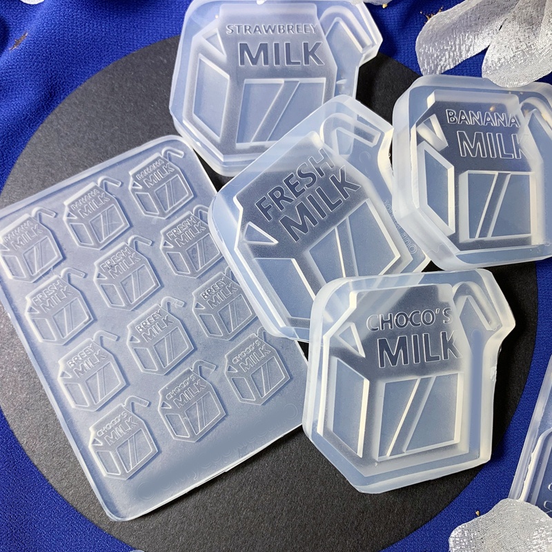 Khuôn Silicone Làm Mặt Dây Chuyền Hình Hộp Sữa 3D Sáng Bóng Độc Đáo