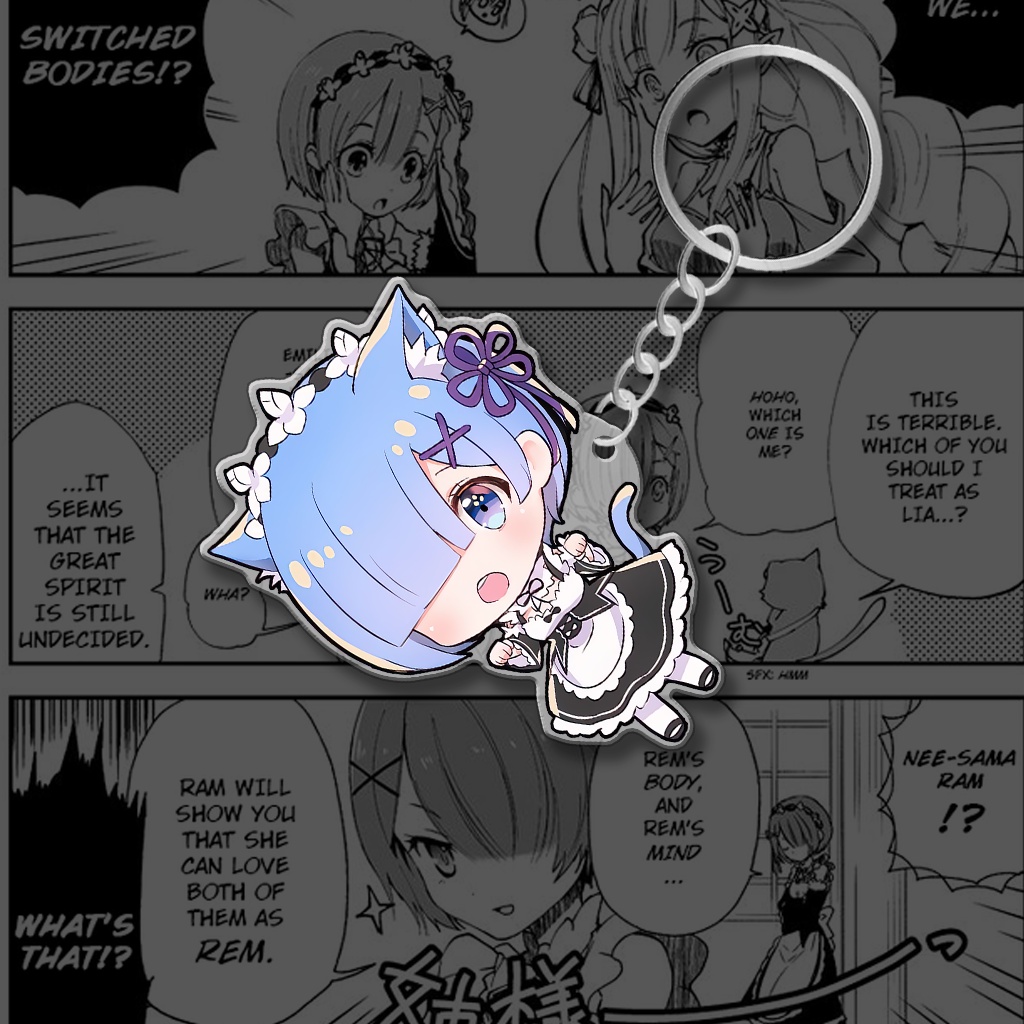 Móc khóa anime phim RE ZERO  hình nhân vật Rem phụ kiện tui xách trang trí sưu tầm làm quà tặng