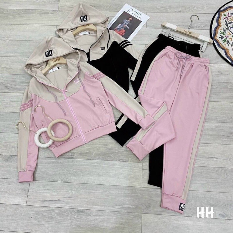 Bộ thể thao 2 màu hồng/ đen dành cho nữ