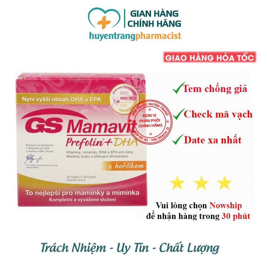 ✔️️️(Chính Hãng) GS Mamavit Prefolin + DHA + EPA - Vitamin tổng hợp cho phụ nữ mang thai và cho con bú (Hộp 60 viên)