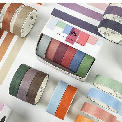 Hộp 6 băng dính trang trí sắc màu đơn giản washi tape