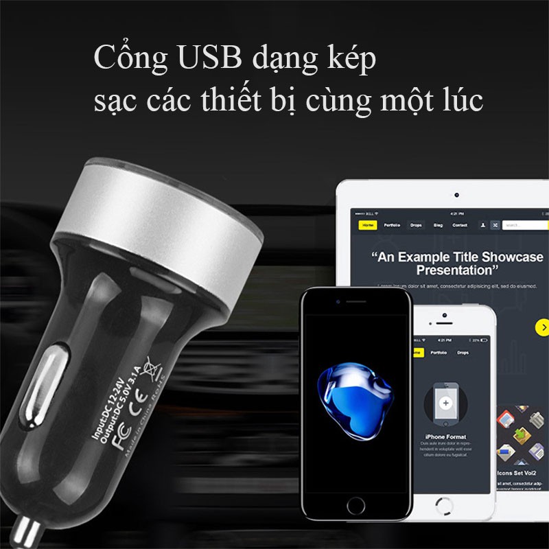 Tẩu Sạc Ô Tô, Tẩu Sạc 12-24 Với 2 Cổng USB Tích Hợp Màn Hình Hiển Thị LCD COCA.T