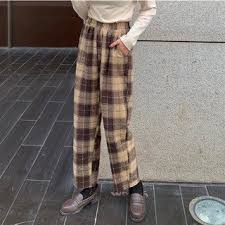 Quần dài kẻ caro ô to màu nâu và đen unisex - Culottes suông ống rộng, pants cá tính hàn quốc phong cách ulzzang