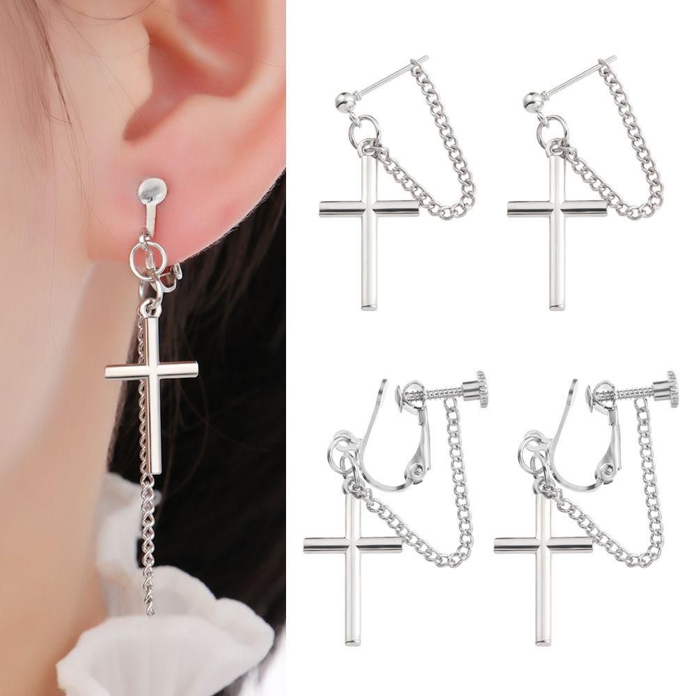 Khuyên Tai Chuỗi Xích Phối Mặt Thánh Giá Cá Tính
