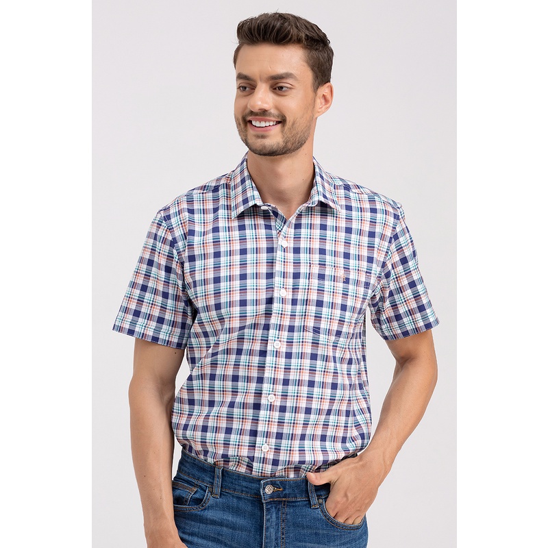 Áo sơ mi nam tay ngắn họa tiết kẻ caro , thời thượng, lịch lãm, chỉn chu John Henry - WS22SS04C-SC