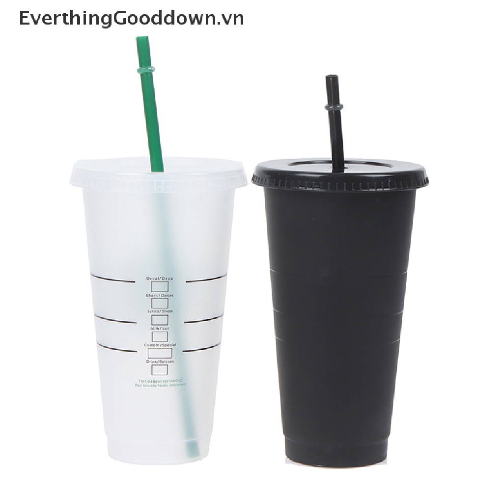 Everthinggood Cốc Uống Cà Phê Bằng Nhựa Mờ Có Ống Hút Thay Đổi Màu Sắc