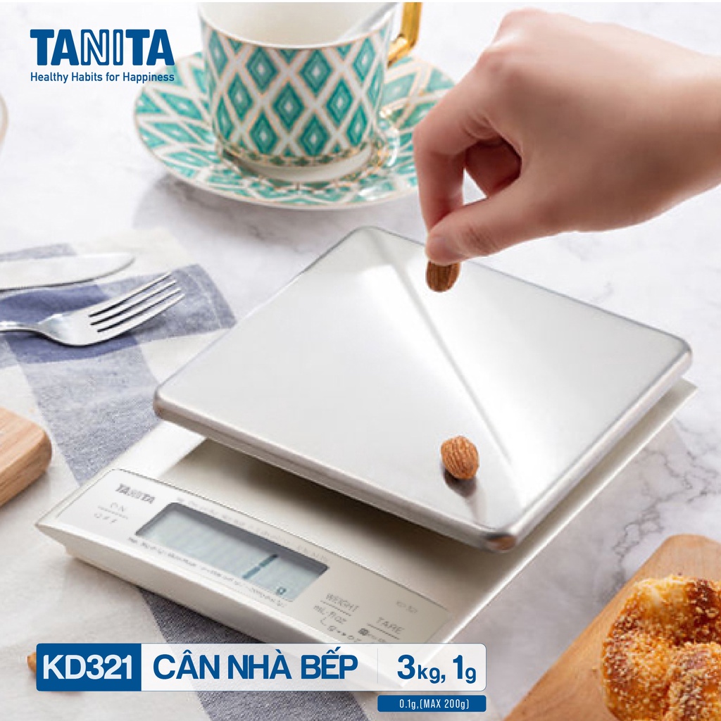Cân tiểu ly điện tử nhà bếp mini Tanita KD321 3kg - 0.1g chính hãng nhật bản, dùng làm bánh, hỗ trợ giảm cân, tặng pin