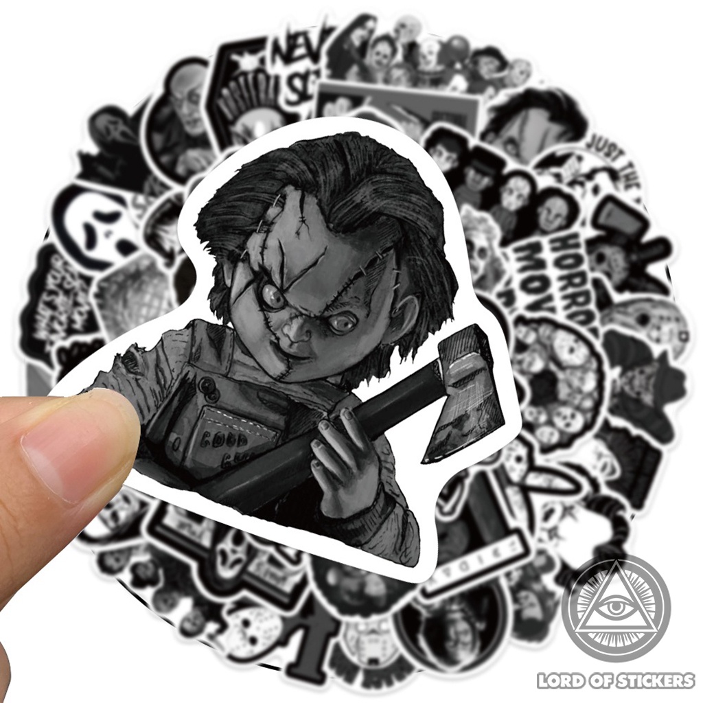 Set 100 Hình Dán Phim Kinh Dị Sticker Đen Trắng Chống Thấm Nước Trang Trí Mũ Bảo Hiểm, Laptop, Điện Thoại, Đàn Guitar