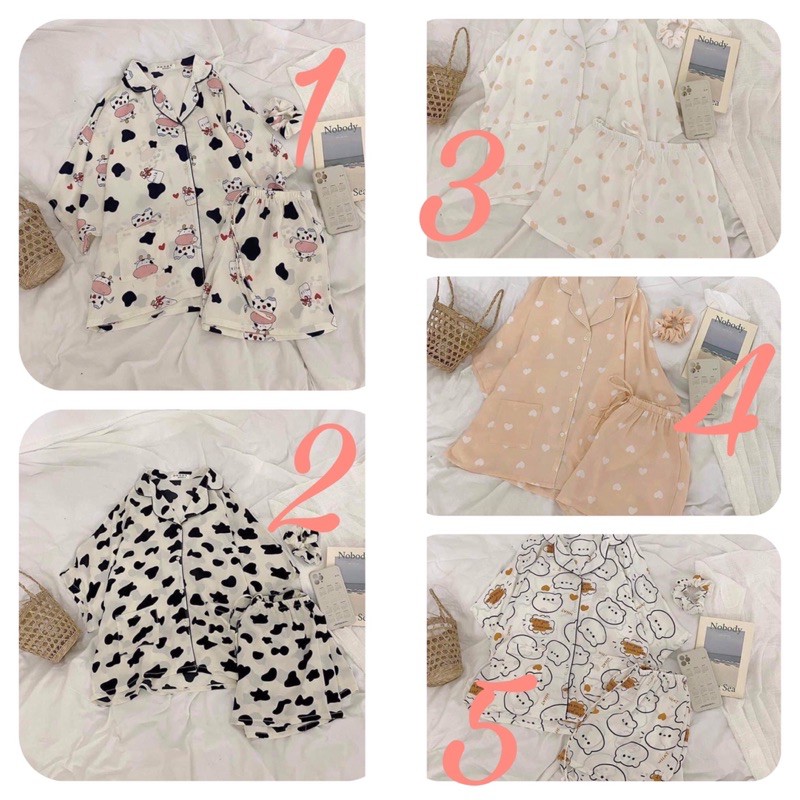 Đồ pyjama FREESHIP Bộ ngủ lụa mango hình cute, đồ bộ mặc nhà tay cộc freesize dành riêng cho nữ PHULA