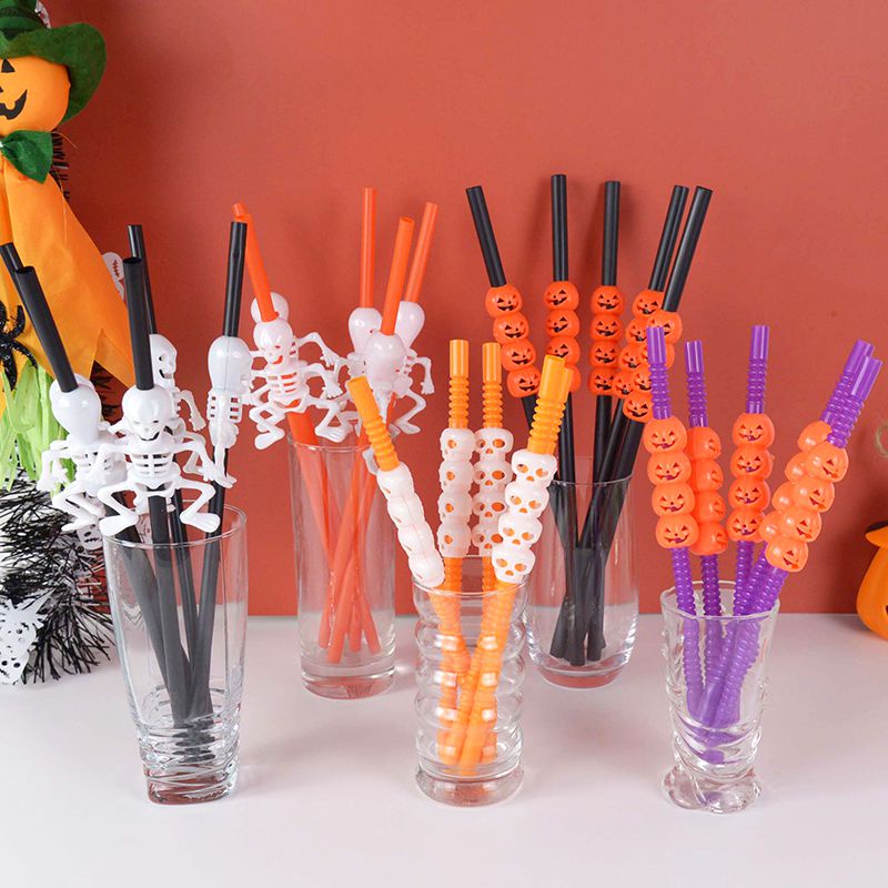 Halloween Party Drink Straws Halloween Decor Supply Skeleton Skull Pumpkin