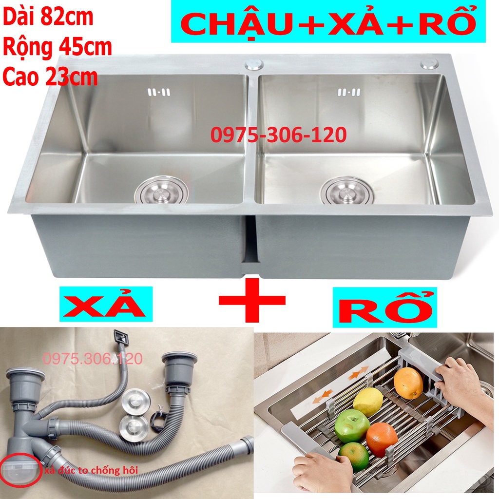 Combo Chậu Rửa Chén Bát INOX SUS 304 N5 8245 NA.GRAND và bộ xả chậu thoát nước tặng Rổ Đa Năng