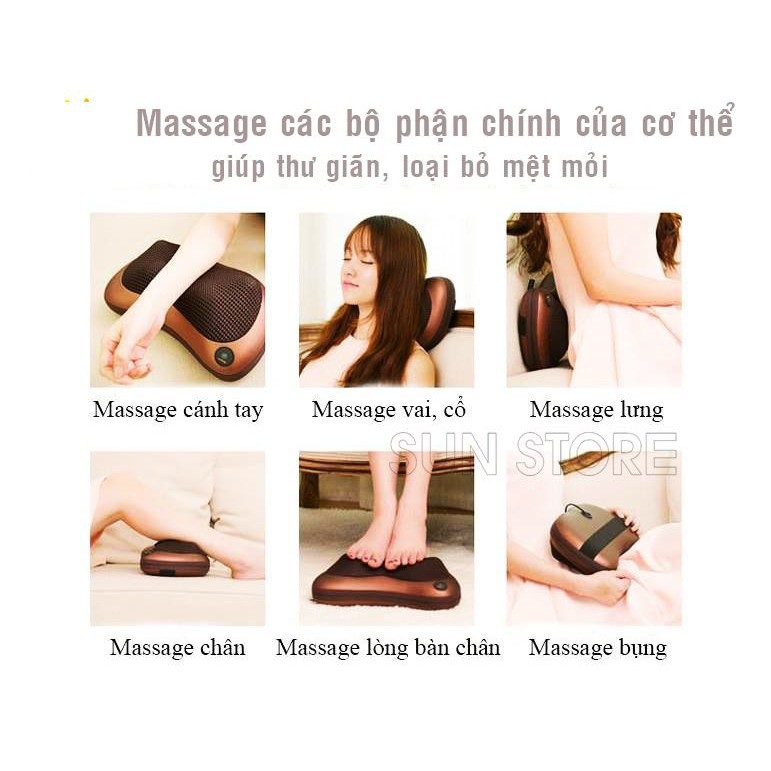 Gối massage hồng ngoại 8 bi đa năng FP-8028 / Gối masage cổ lưng vai hồng ngoại 8 bi