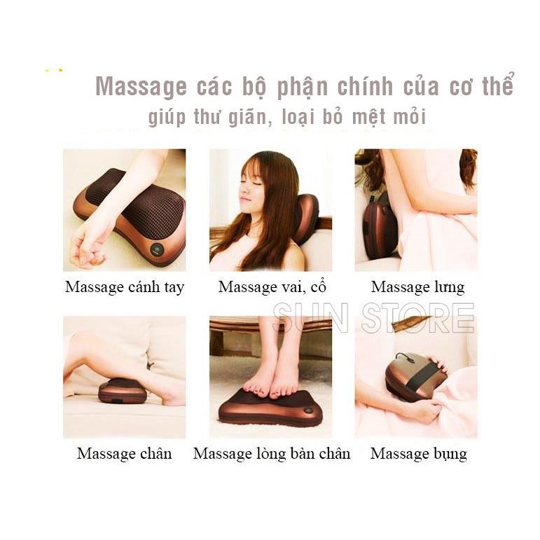 Gối massage hồng ngoại 8 bi đa năng FP-8028 / Gối masage cổ lưng vai hồng ngoại 8 bi