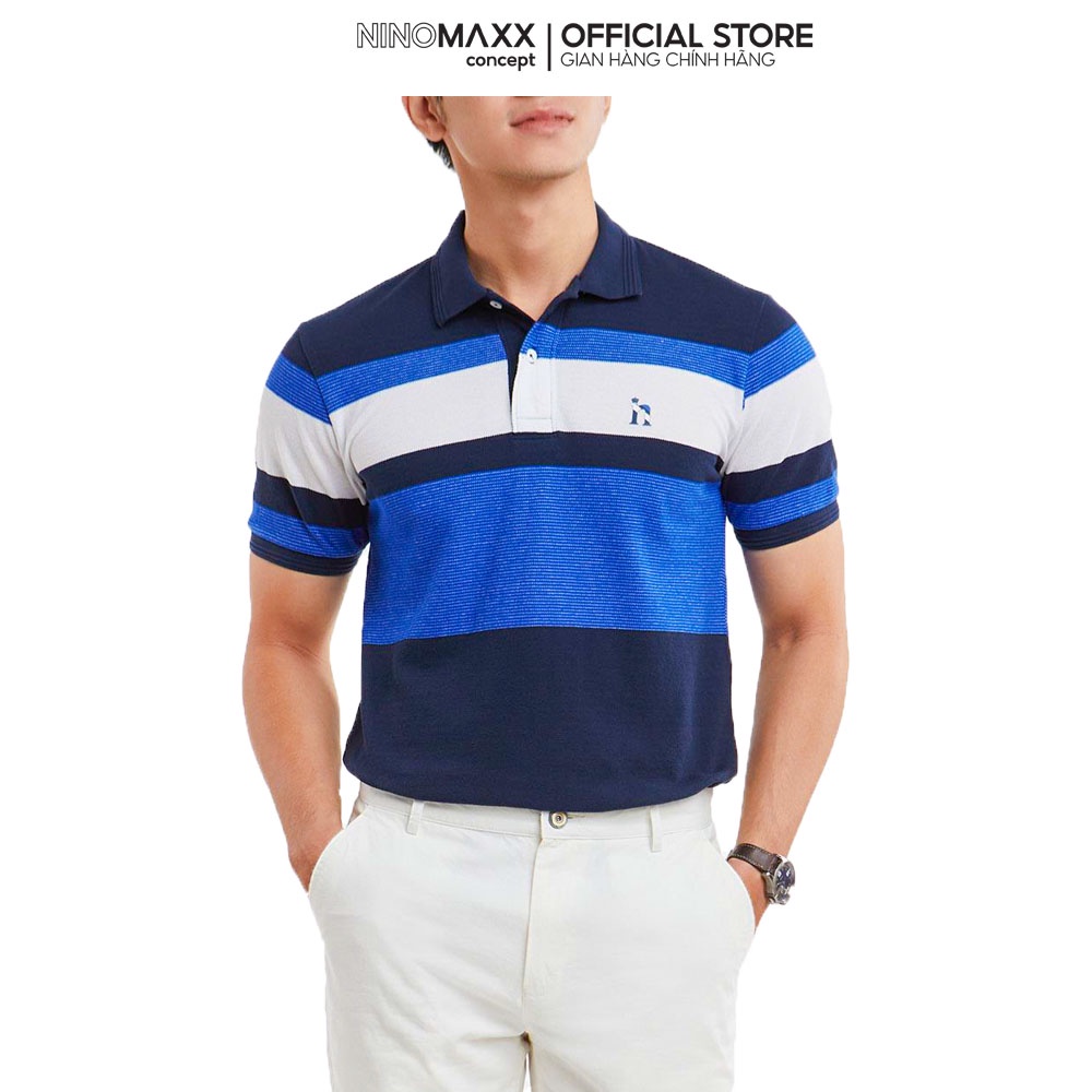NINOMAXX Standard Polo - Áo Polo Nam cổ bẻ tay ngắn kẻ sọc chất liệu cotton 2010071