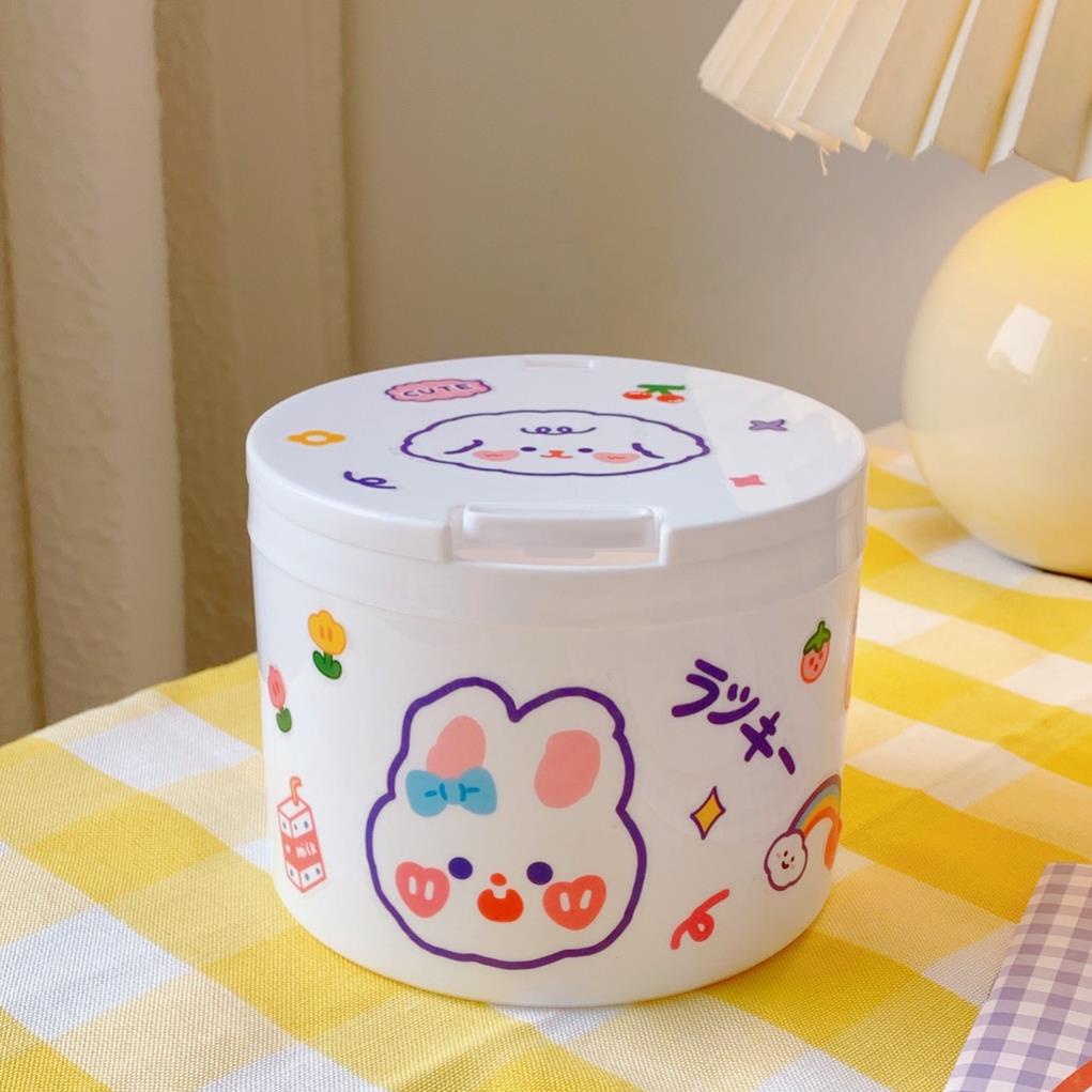Thùng Rác Mini, Thùng Đựng Đồ Hình Tròn Đa Năng Có Nắp Để Bàn