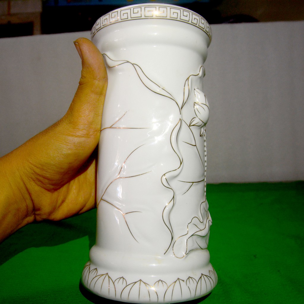 Ống đựng nhang hoa sen trắng