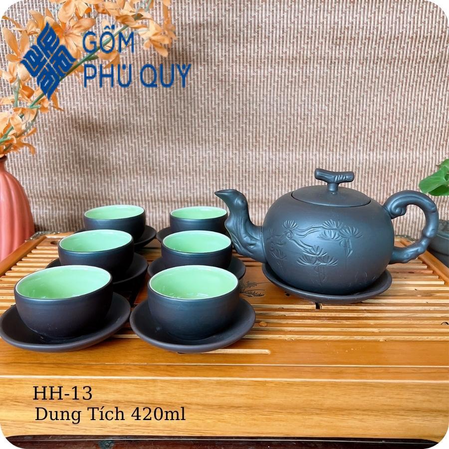 Bộ Ấm Trà ⚱ Gốm Sứ Bát Tràng ⚱ Bộ Ấm Chén Uống Trà Tùng Đen Cao Cấp Tử Sa Gomphuquy Hh13