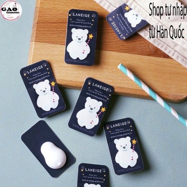 Set 8 Viên Mặt Nạ Ngủ Dưỡng Trắng Da Gấu Con Lanegie White Dew Vita Capsule Sleeping Mask