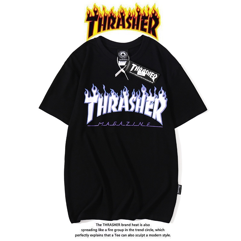Goods In Stock Áo thun Cotton tay ngắn In hình Thrasher cổ điển thời trang thường ngày cho nam và nữ