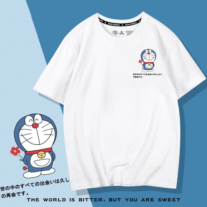 Áo Thun In Hoạt Hình Mèo Máy Doraemon Dễ Thương Thời Trang Mùa Hè Cho Các Cặp Đôi