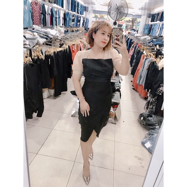 Đầm body phối voan tơ