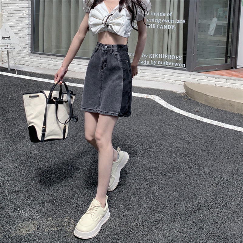 Chân Váy Jeans Chữ A Lưng Cao Thời Trang Hàn Quốc