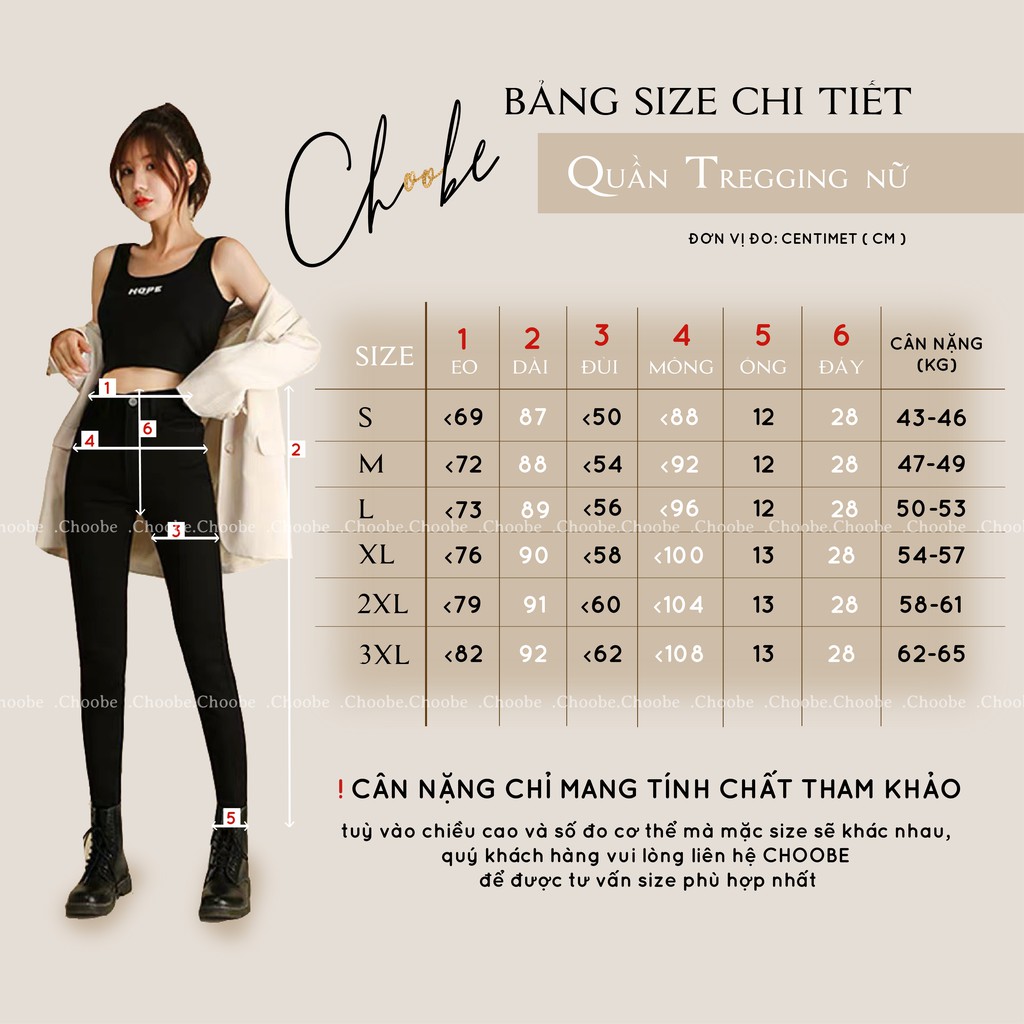 Quần tregging nữ Choobe lưng cạp cao dài dáng thun ôm bó legging skinny vải giữ nhiệt màu đen Q13 | BigBuy360 - bigbuy360.vn