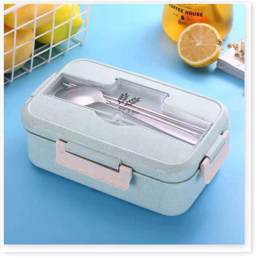 Hộp đựng cơm lúa mạch 3 ngăn giữ nhiệt tốt hâm nóng được trong lò vi sóng tặng kèm đũa thìa inox