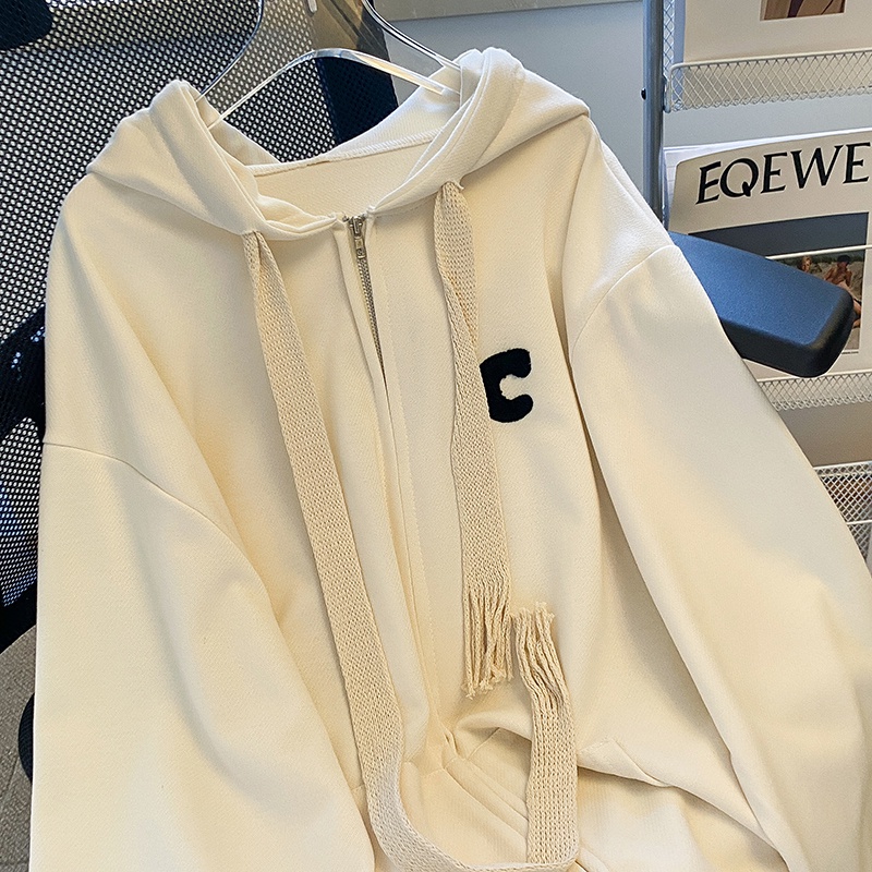 Áo Hoodie Mỏng Tay Dài Dáng Rộng Thêu Chữ Thời Trang Mùa Thu Mới Cho Nữ