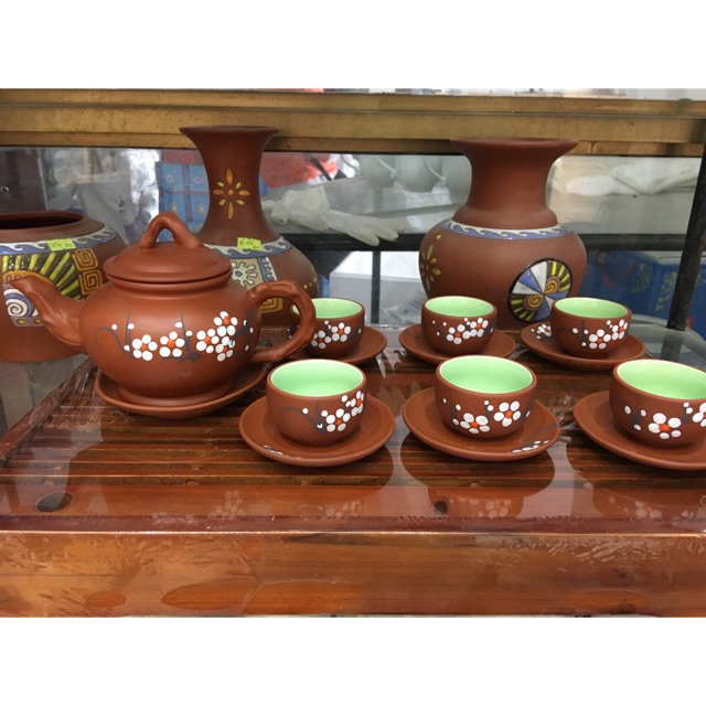 Bộ gốm hoa đào đất đỏ Bát Tràng