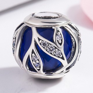 Pan - charm xỏ đá xanh bọc hoa văn bạc - bạc s925 - charm bạc cho vòng pan