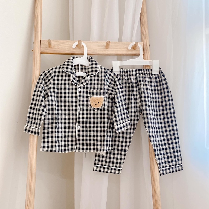 Pijama cho bé trai bé gái tay dài quần dài hoạ tiết sọc caro siêu xinh