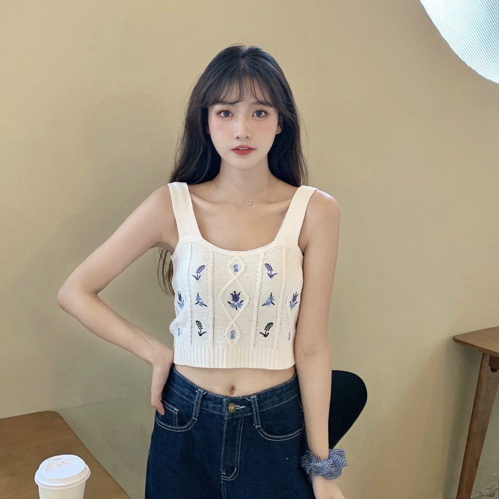 Áo croptop trắng hoa tím DA285