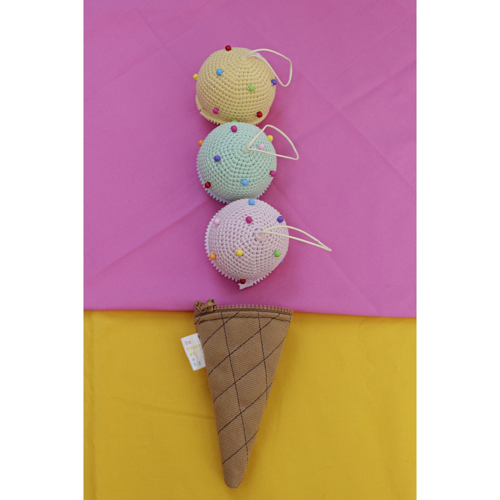 [Jamlos Kids] Ice Cream Cone Pouch - Ví/bóp phụ kiện vải canvas chần phối len hình dáng kem ốc quế