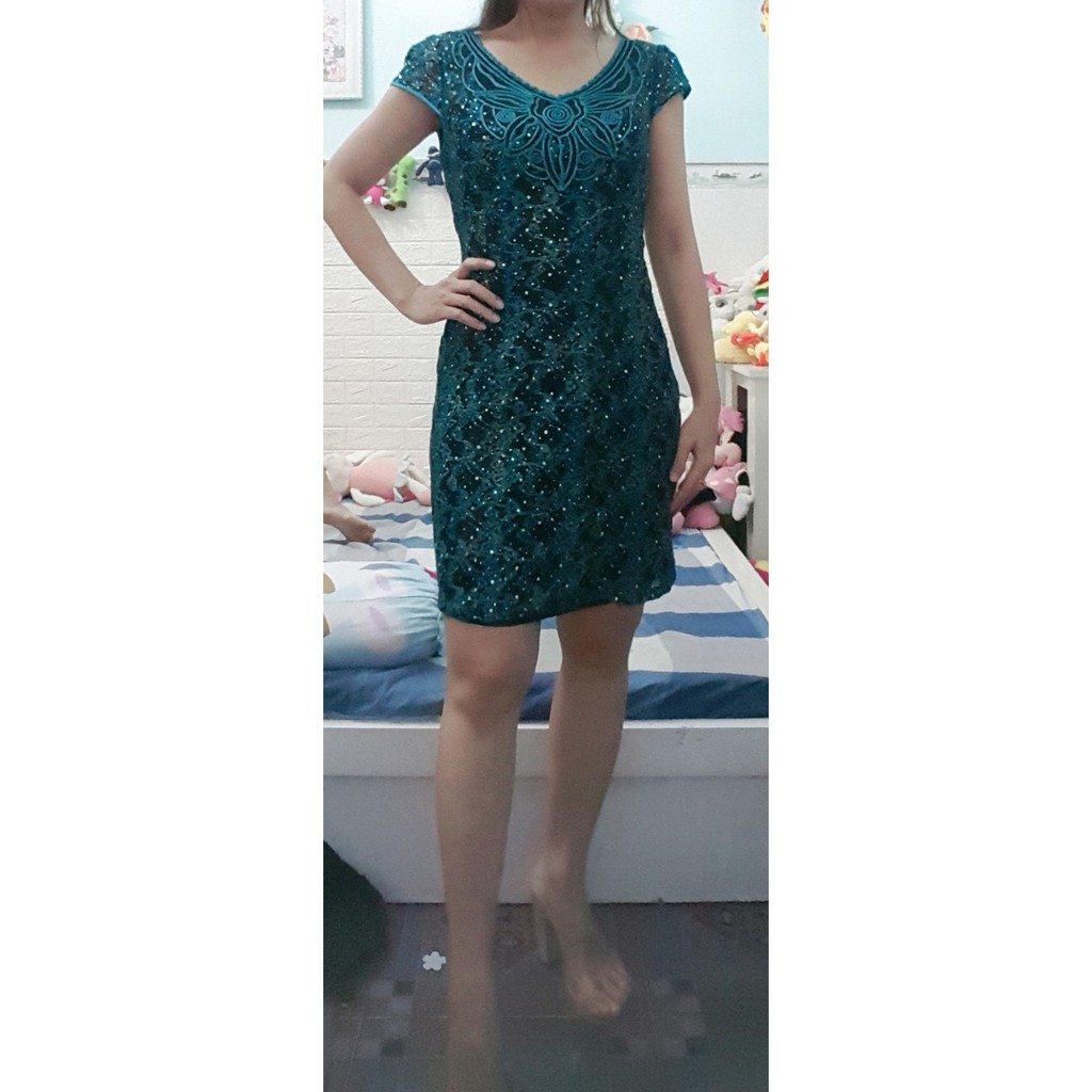 Thanh lý đầm xanh kim sa trung niên size L