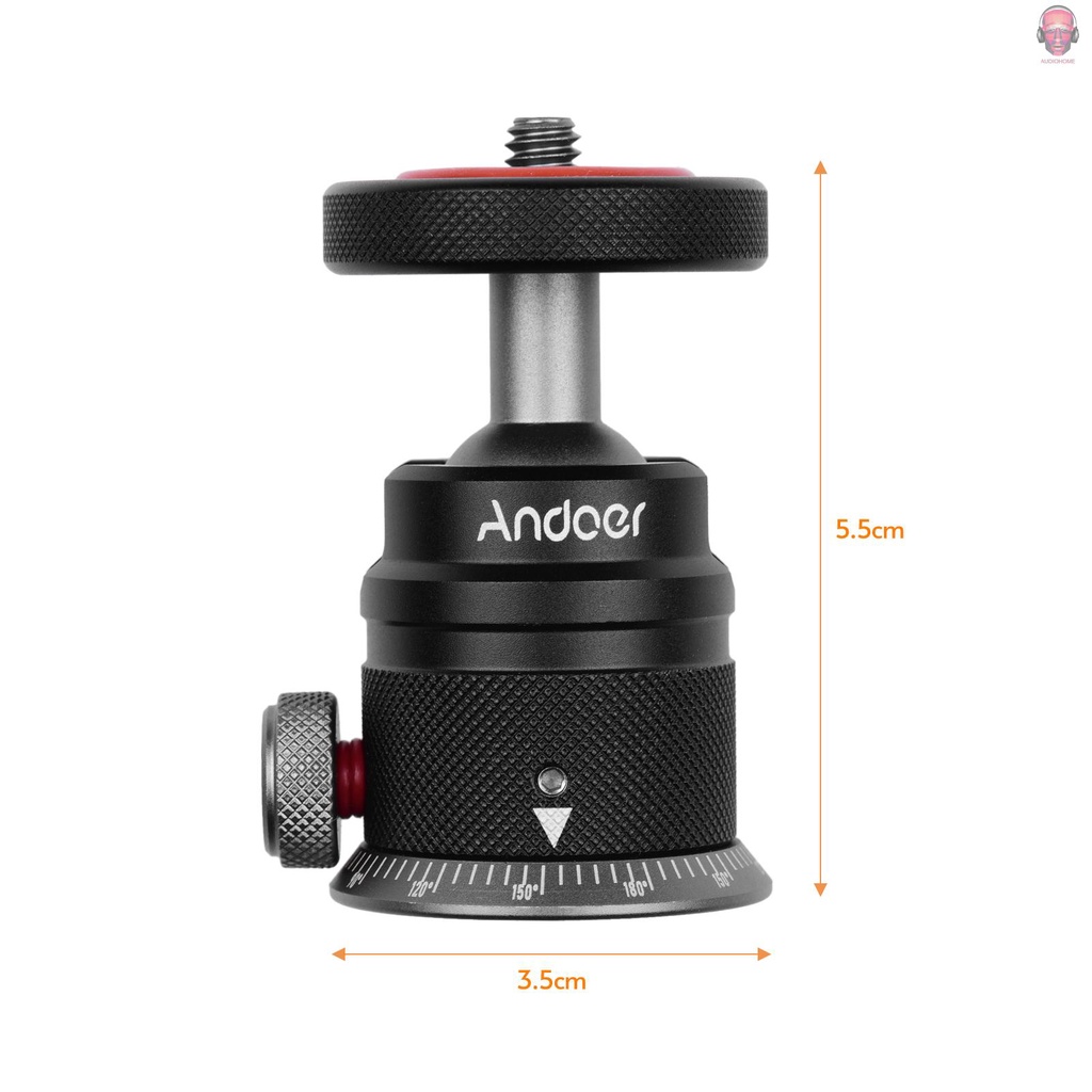 Đầu bi Andoer chất liệu hợp kim nhôm xoay 360 độ kèm đế đỡ 1 / 4 cho máy ảnh Dslr