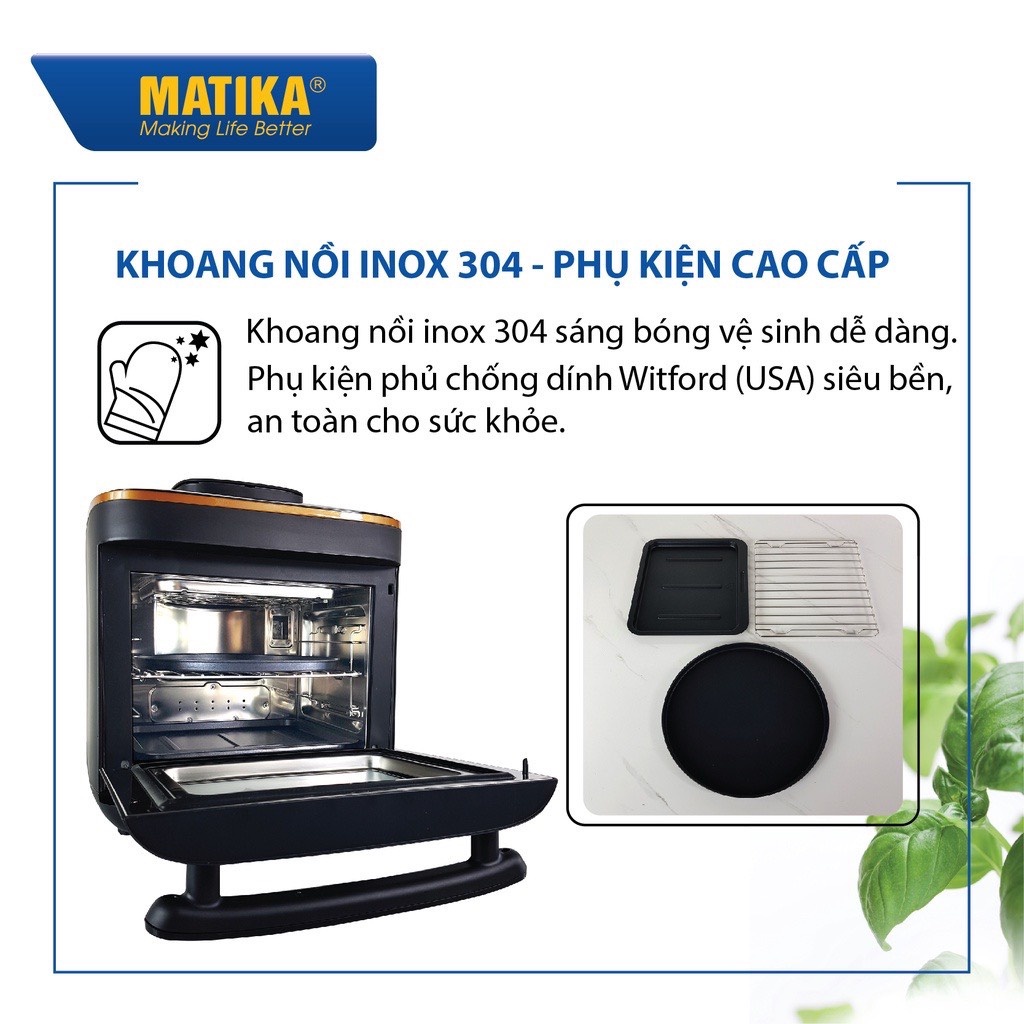 Nồi chiên hơi nước Matika MTK9315 đời mới nhất, dung tích 15L, Chiên Ngon-Hấp Ngọt-Bảo hành 12 tháng