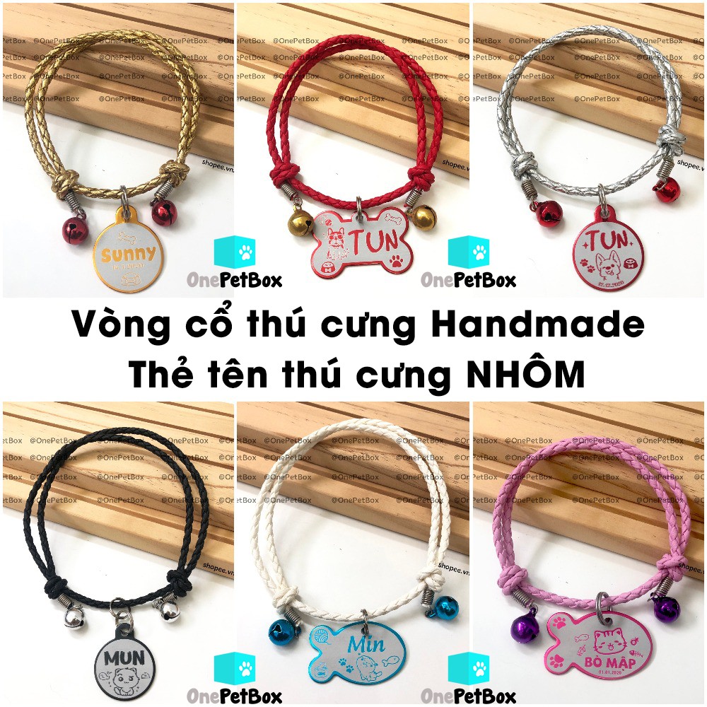 Vòng cổ cho Mèo Chó handmade (kèm thẻ tên NHÔM) OnePetBox