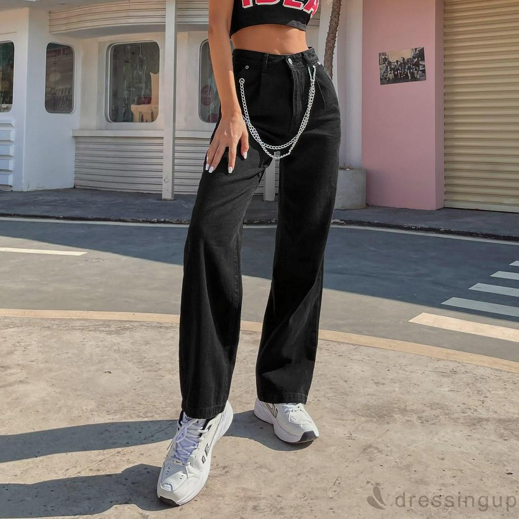 Quần dài lưng cao ống rộng màu trơn thời trang cá tính cho nữ