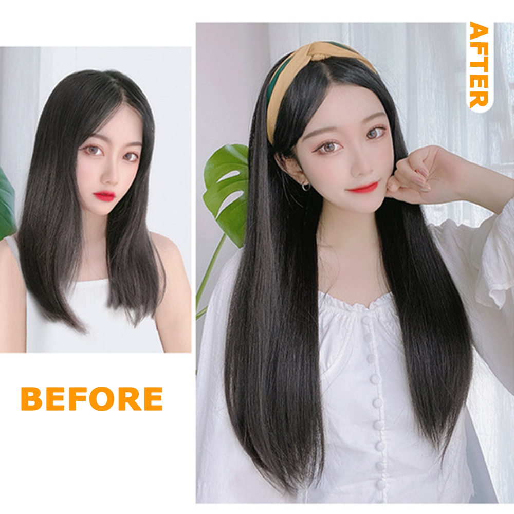 Tóc Giả Nữ Dài Thẳng Màu Đen Tự Nhiên Kèm Băng Đô