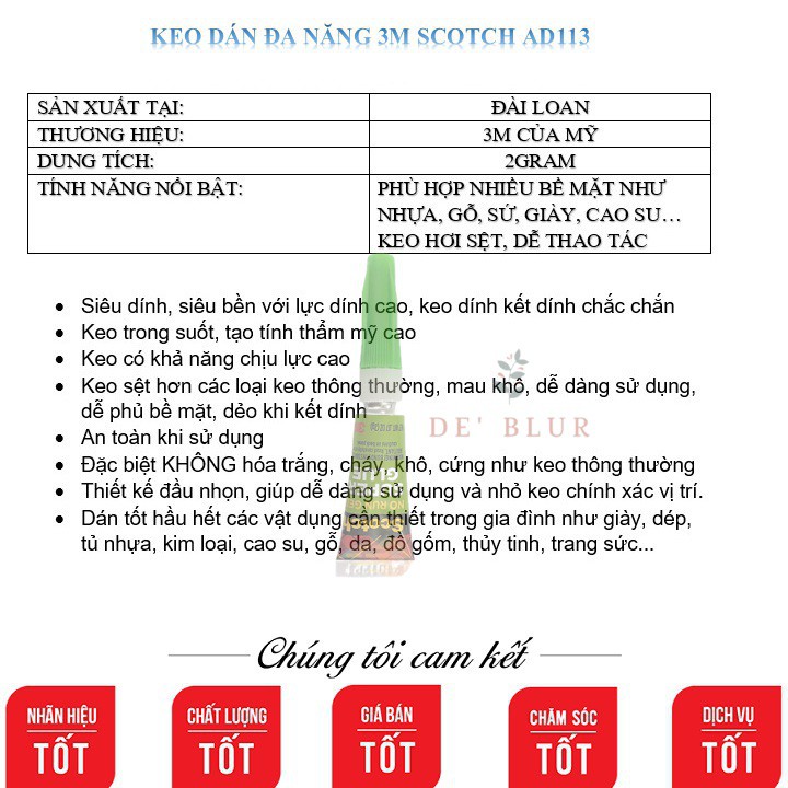 [GIÁ TỐT NHẤT] Keo dán giày dán nhựa dán gỗ dán đa năng siêu dính 3M Scotch AD113 2GRAM