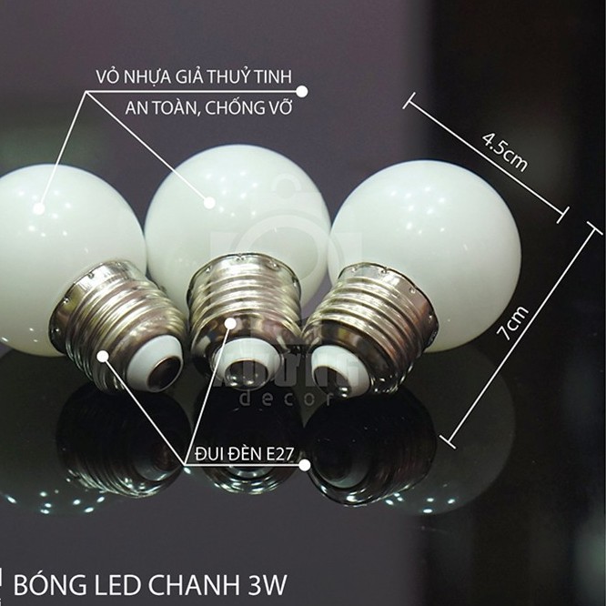 Bóng Led  3W Chanh Trắng/Vàng, Bóng Led Chanh Trang Trí Kín Nước Ngoài Trời